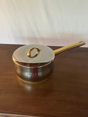 Stellar Stainless Steel Saucepan with Lid Copper Exterior Finish Vintage